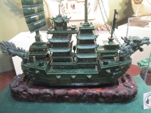 Dragon ship carved from jade.