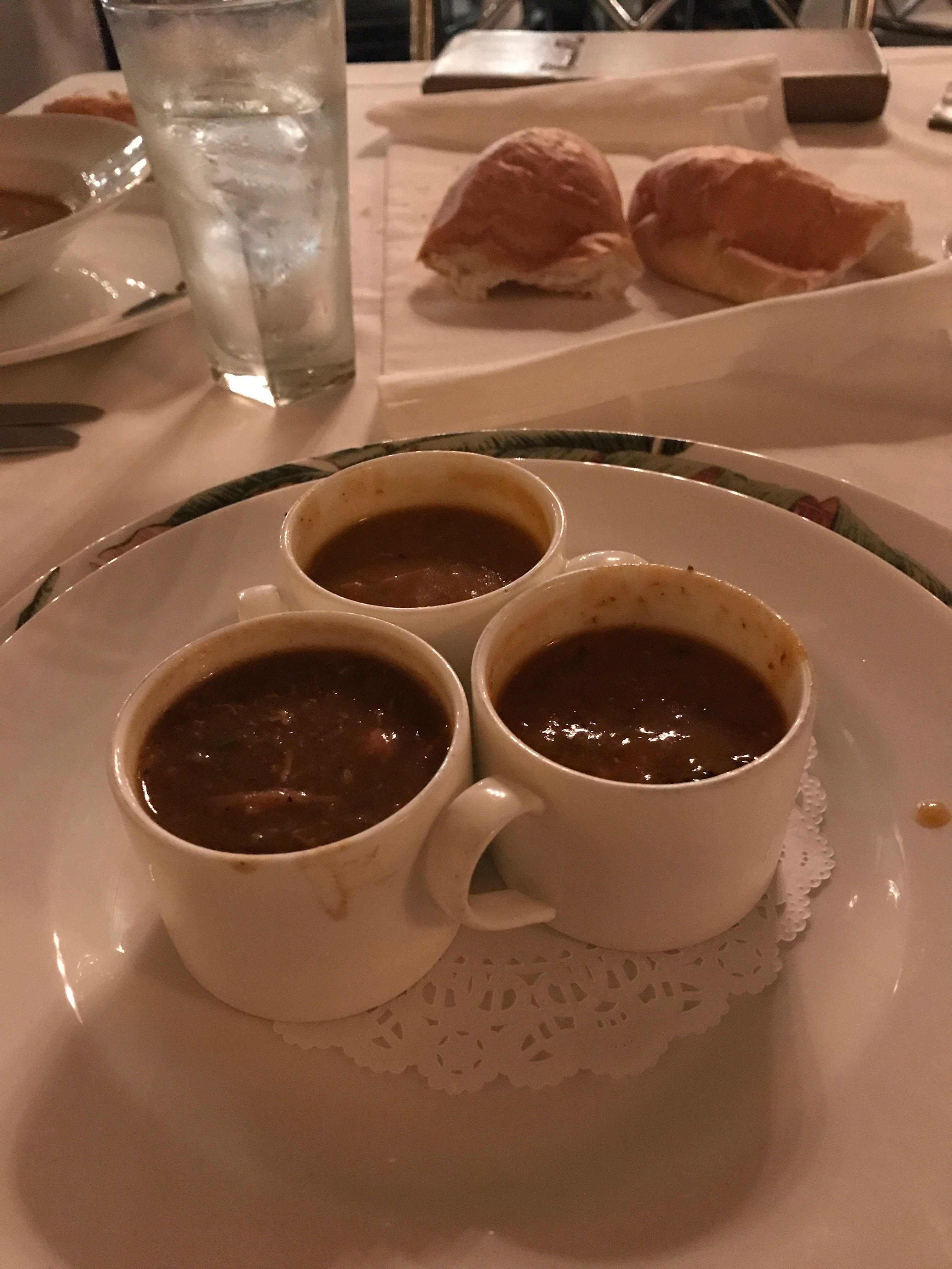 Gumbo Turtle soup de jour chicken and sweet potato